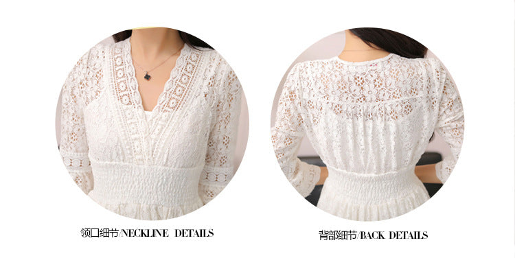 Dress Summer New Style Women's Lace V-Neck Slim Waist Dress Korean Style Dress Vacation Women's Beach Dress
