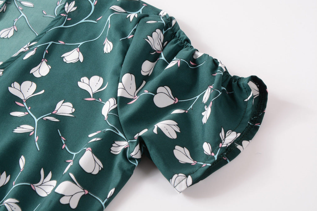 Swintager Cross-border Spring and Summer New Women's Bohemian Beach Dress Chiffon Printed dress Women