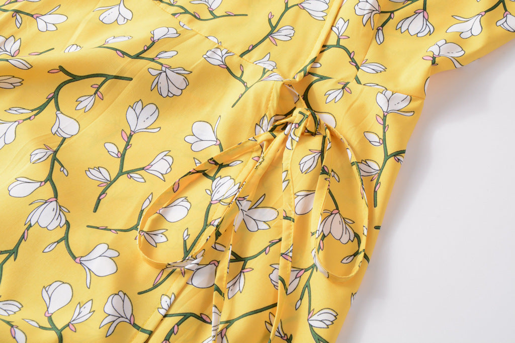 Swintager Cross-border Spring and Summer New Women's Bohemian Beach Dress Chiffon Printed dress Women