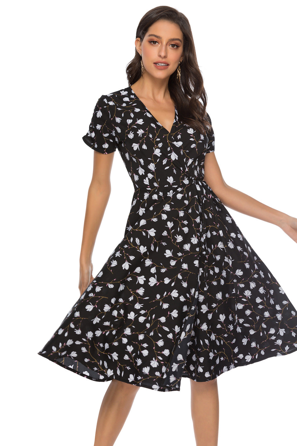 Swintager Cross-border Spring and Summer New Women's Bohemian Beach Dress Chiffon Printed dress Women