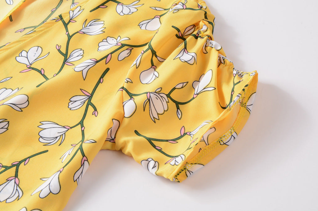 Swintager Cross-border Spring and Summer New Women's Bohemian Beach Dress Chiffon Printed dress Women