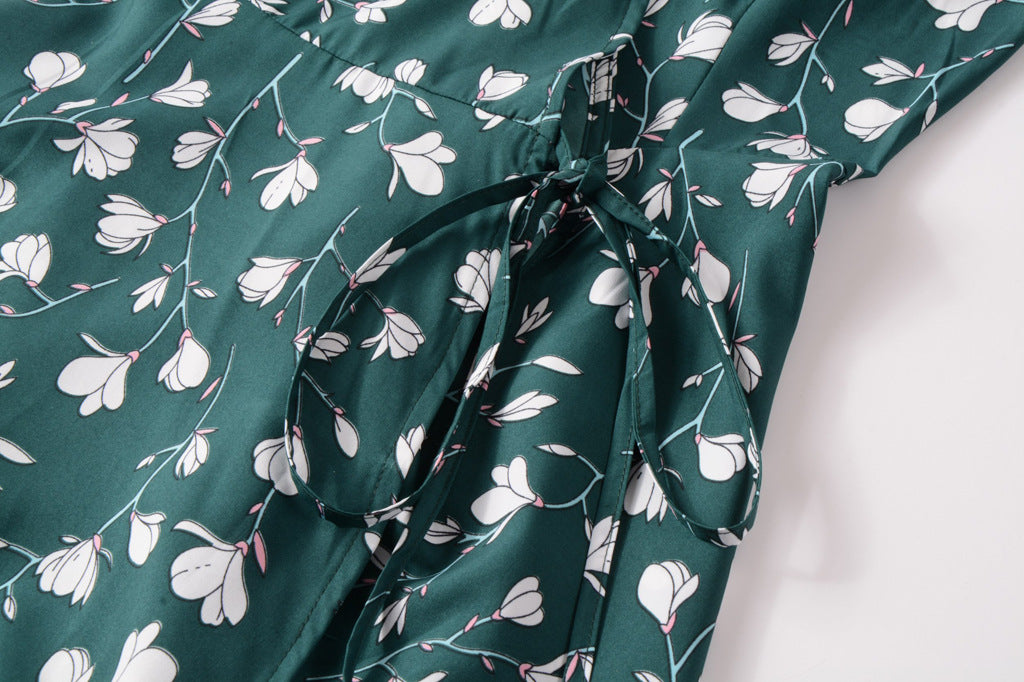 Swintager Cross-border Spring and Summer New Women's Bohemian Beach Dress Chiffon Printed dress Women