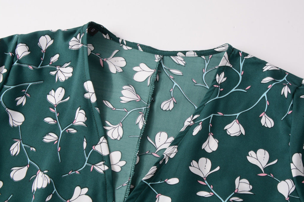 Swintager Cross-border Spring and Summer New Women's Bohemian Beach Dress Chiffon Printed dress Women