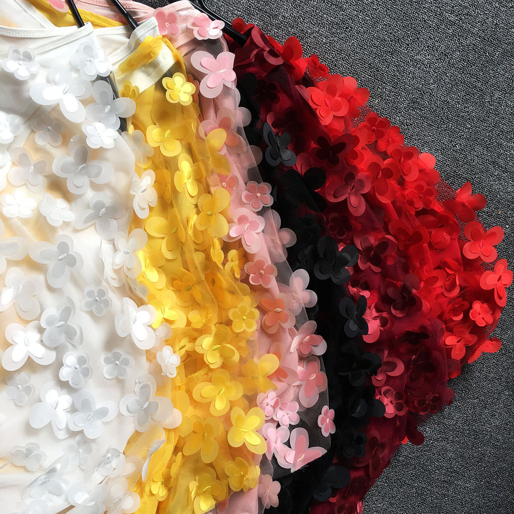 Cross-border source three-dimensional embroidery flower mesh round neck bat sleeve loose plus size robe vest African women's clear