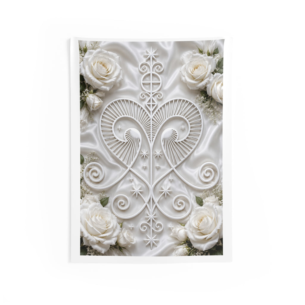 Freda White Rose Heart Tapestry - Elegant Floral Wall Hanging for Bedroom, Wedding & Home Decor