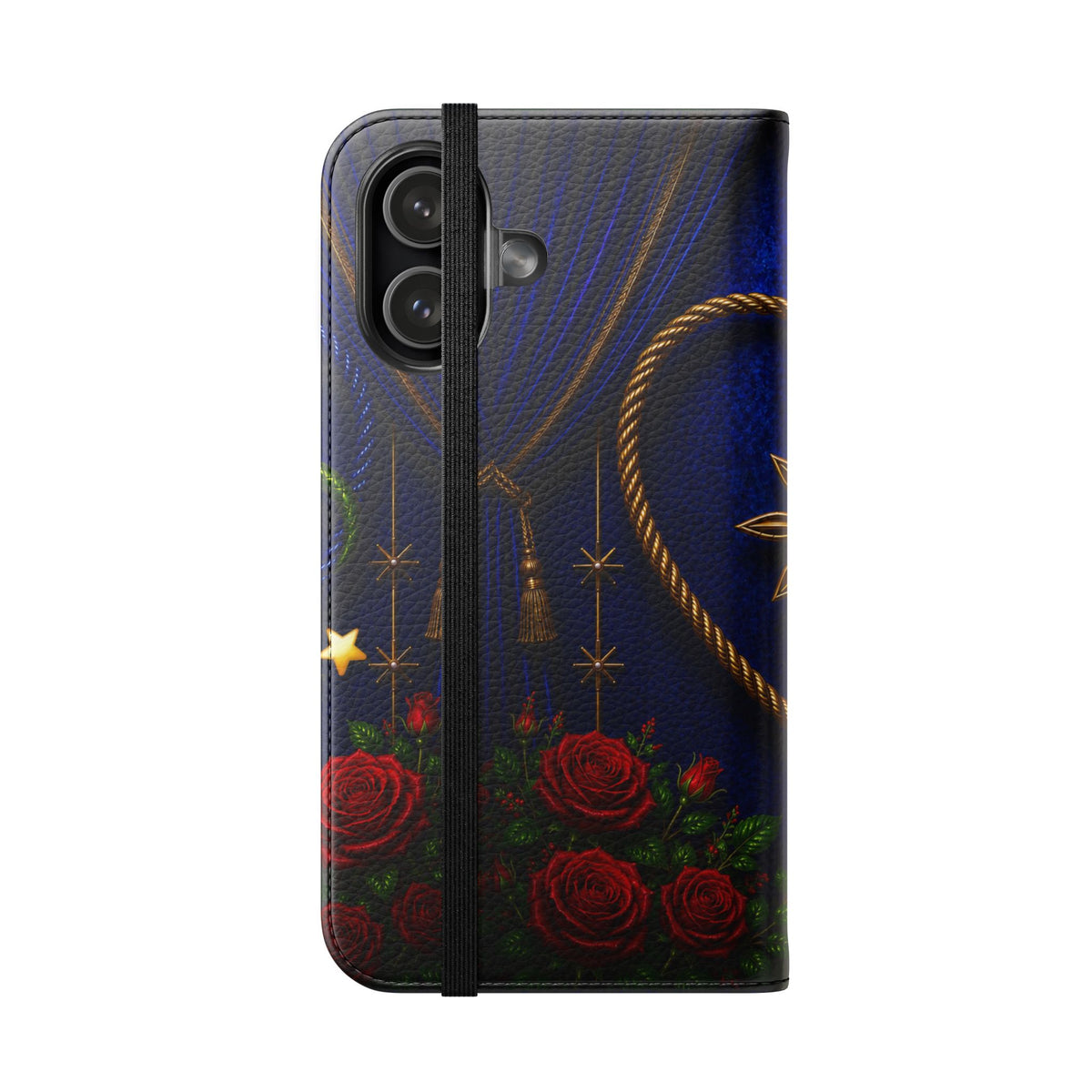 Romantic Heart & Roses Flip Phone Case — Elegant Floral Wallet Cover