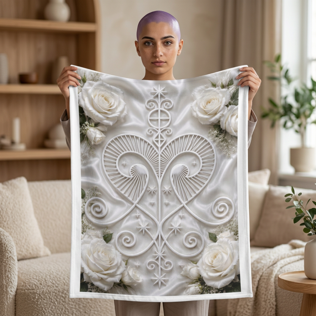 Freda White Rose Heart Tapestry - Elegant Floral Wall Hanging for Bedroom, Wedding & Home Decor