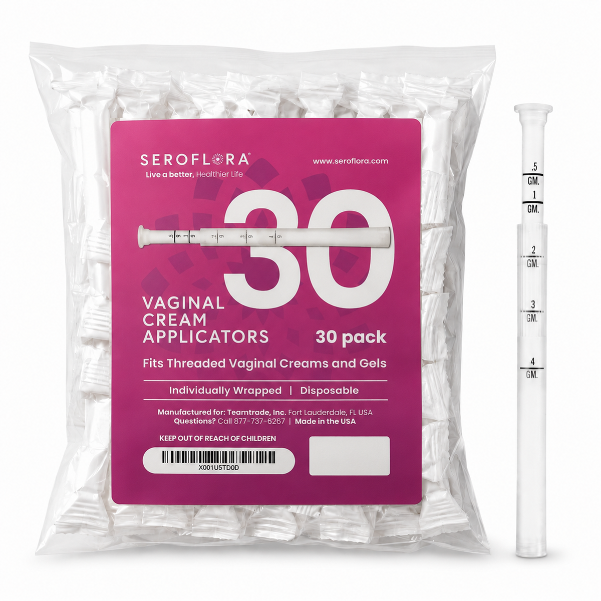 Seroflora Disposable Vaginal Cream Applicators, 30 Count, 0.5g–4g