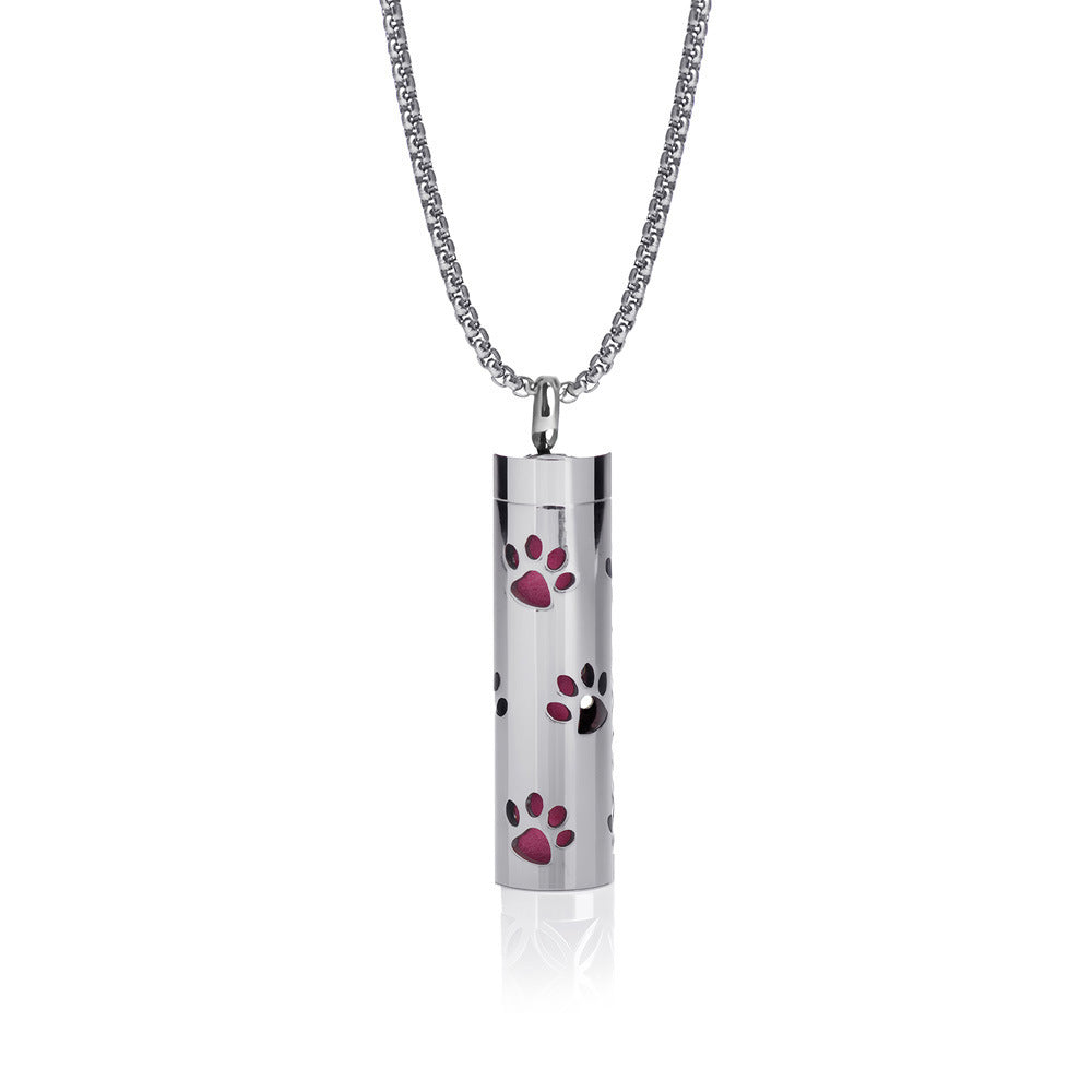 Cylindrical Heart-shaped Diffuser Pendant Necklace with Essential Oil, Stainless Steel Necklace for Men and Women, Titanium Steel Pendant