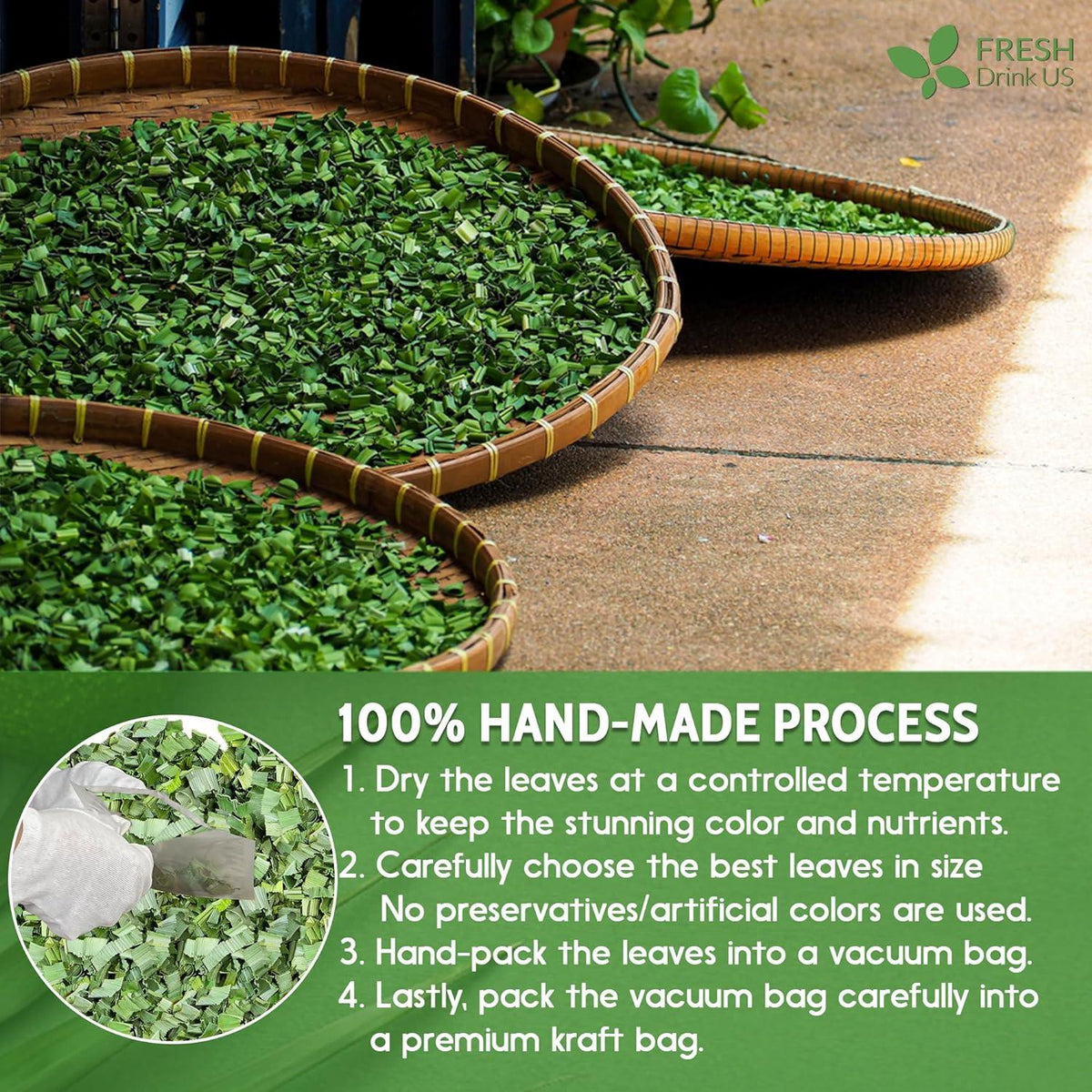 Natural Pandan Leaves Dried, No Additives, No Caffeine, Vegan