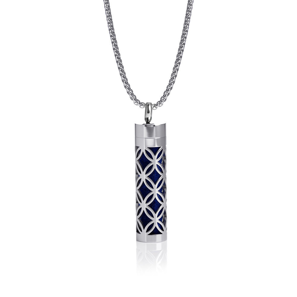 Cylindrical Heart-shaped Diffuser Pendant Necklace with Essential Oil, Stainless Steel Necklace for Men and Women, Titanium Steel Pendant