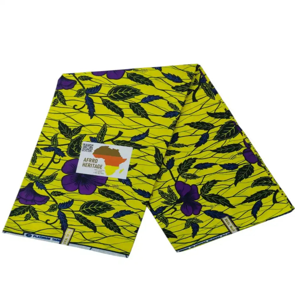 Real Ankara Wax Print 100% Cotton Woven Dobby 6 Yard Fabric Floral Pattern Intricate Authentic Look Eco-Friendly Girls