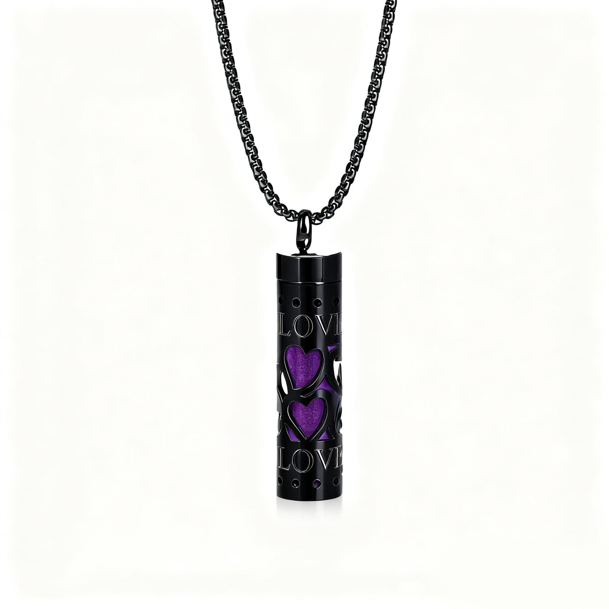 Cylindrical Heart-shaped Diffuser Pendant Necklace with Essential Oil, Stainless Steel Necklace for Men and Women, Titanium Steel Pendant