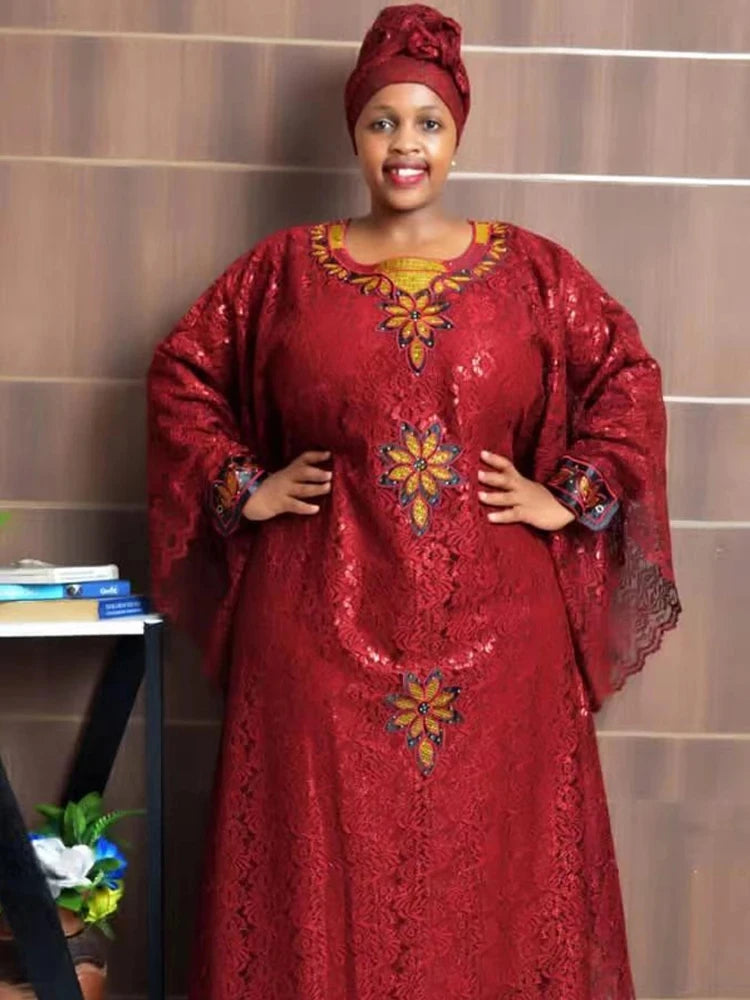 Dubai African Lace Dresses for Women Hijab Abaya Wedding Party Evening Gown Elegant Ladies Clothing Loose Boubou Long Dress
