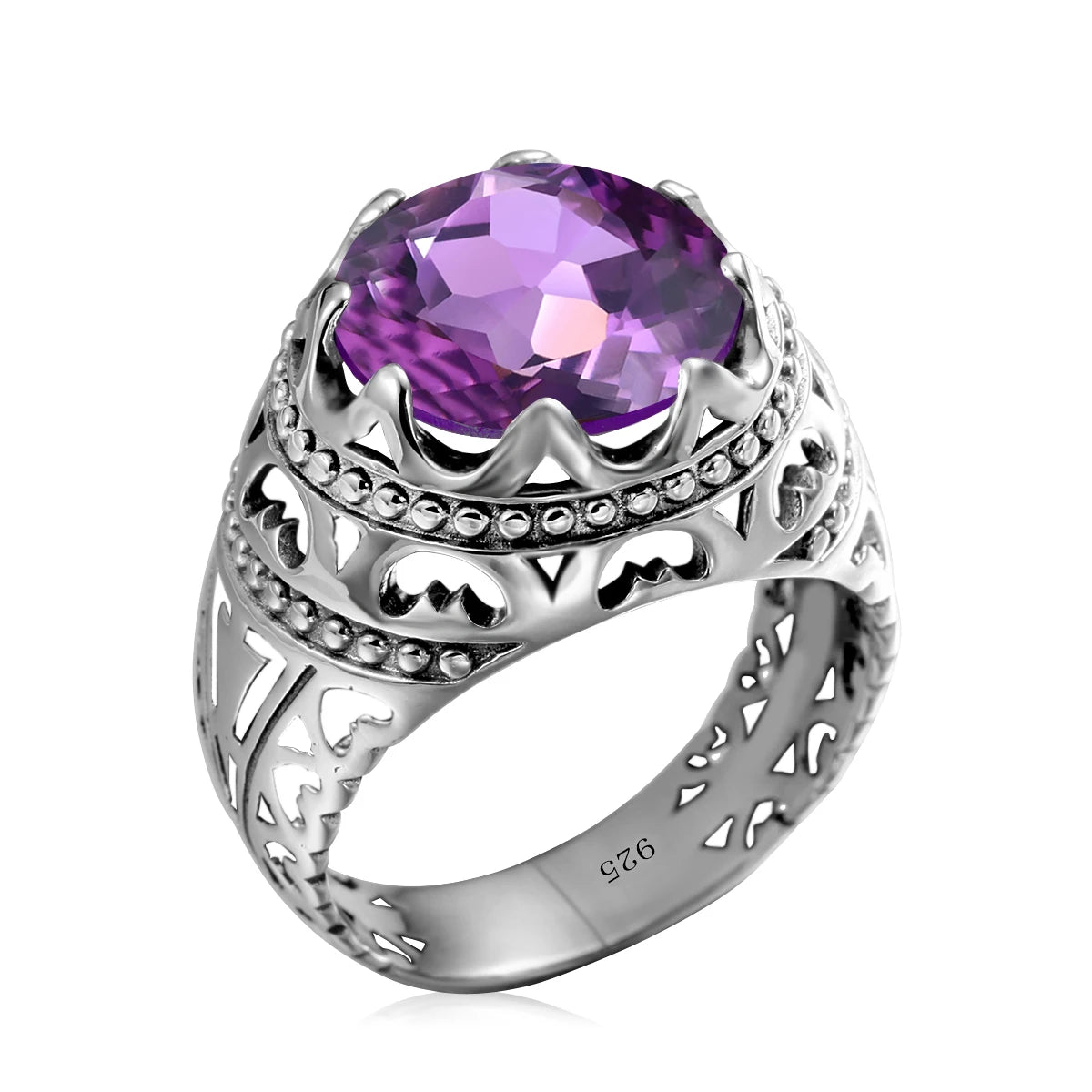 Vintage 925 Sterling Silver Men's Emerald Ring Gothic Punk Statement Jewelry Huge Gemstone Finger Rings for Men Custom Gift