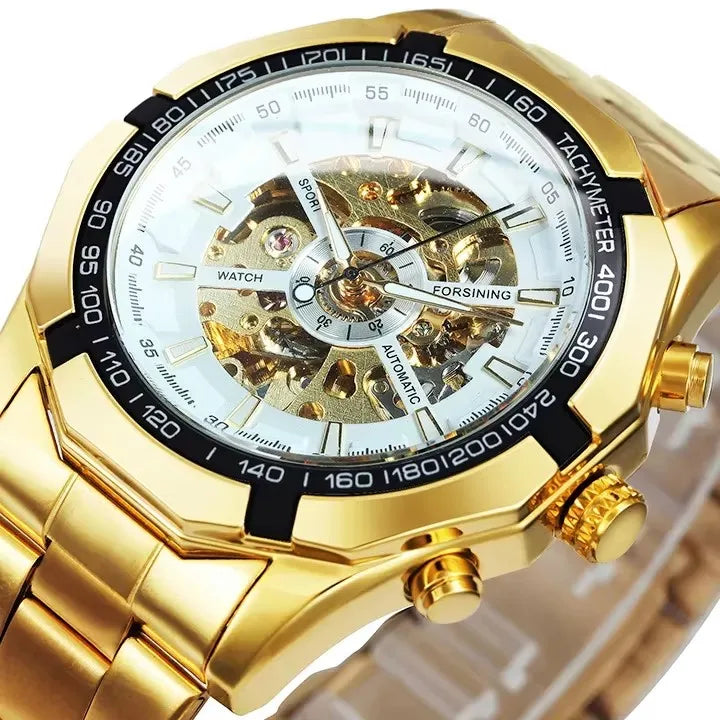 WINNER 8042 Presidential Silver Boys Mechanical Watch new Steel Strap Water Proof skeleton Automatic Gear Business Reloj Watch