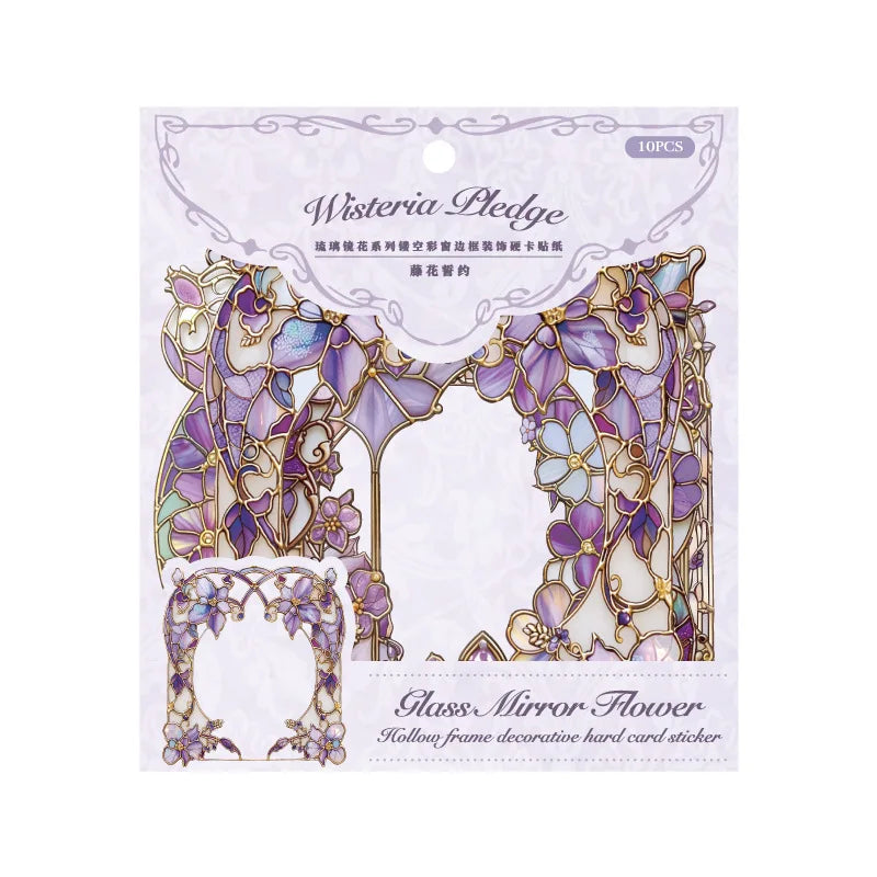 10pcs/pack Skeleton Colourful Window Border Decoration Hard Card Sticker Pack Glazed Mirror Flower Series Retro Flower Window