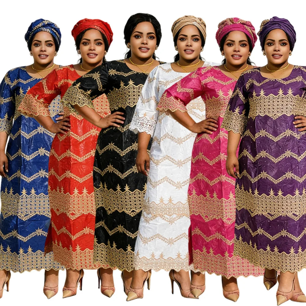 African Embroidery Middle East Plus Size Dashiki African Dress Abaya Women Dress Robe With Scarf