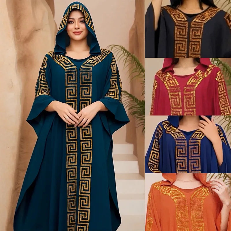High Quality Middle Ease Arab African Rhinestone Dress Long Dress Plus Size Kaftan African Robe With Inner Dress