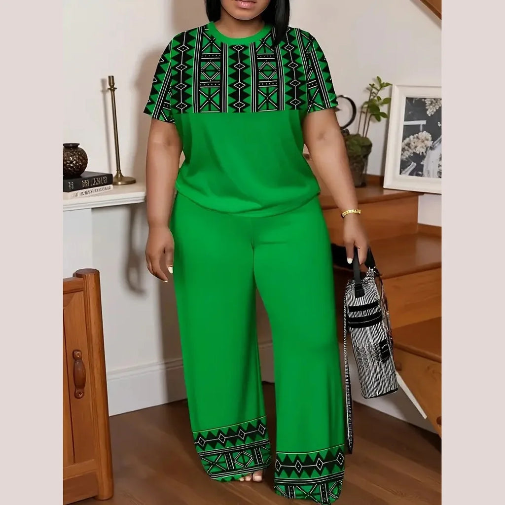 Casual Ethnic Style Dashiki Material Inspired Summer Africa Plus Size Women Clothing Two Piece Set Casual