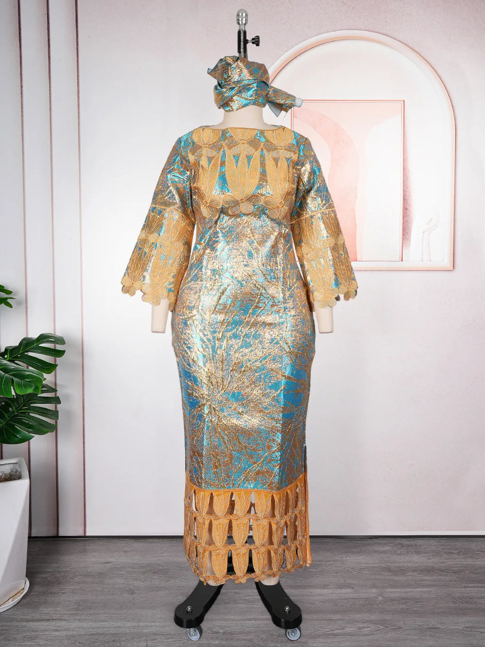 African Embroidery Middle East Plus Size Dashiki African Dress Abaya Women Dress Robe With Scarf