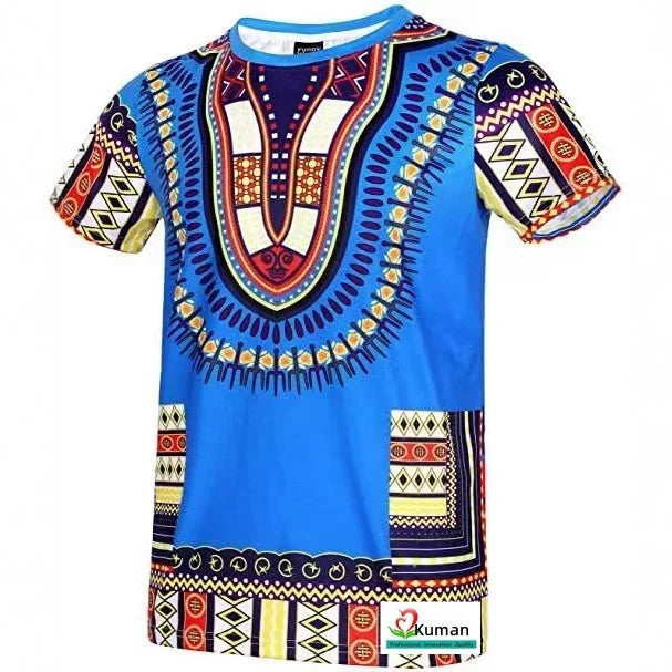Men Summer Short Sleeve T Shirt with African Style Striped Digital Print for European American Polyester Loose Fit