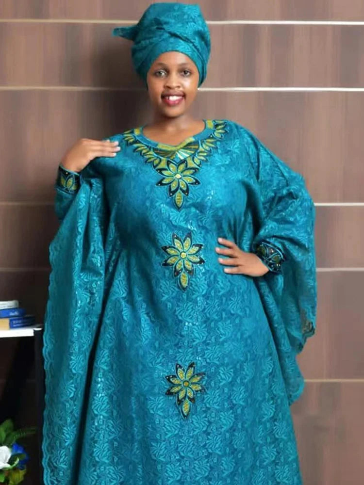 Dubai African Lace Dresses for Women Hijab Abaya Wedding Party Evening Gown Elegant Ladies Clothing Loose Boubou Long Dress
