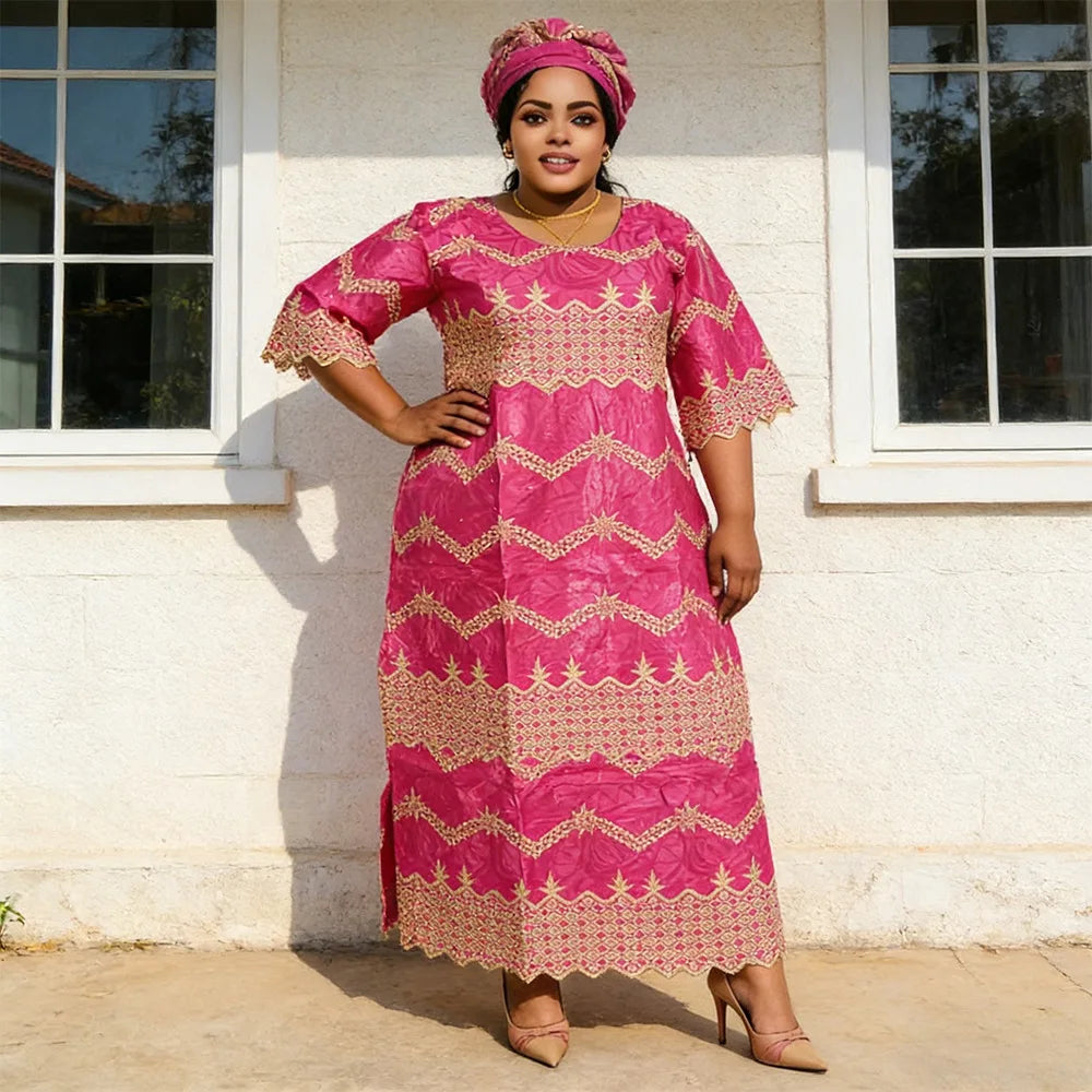 African Embroidery Middle East Plus Size Dashiki African Dress Abaya Women Dress Robe With Scarf