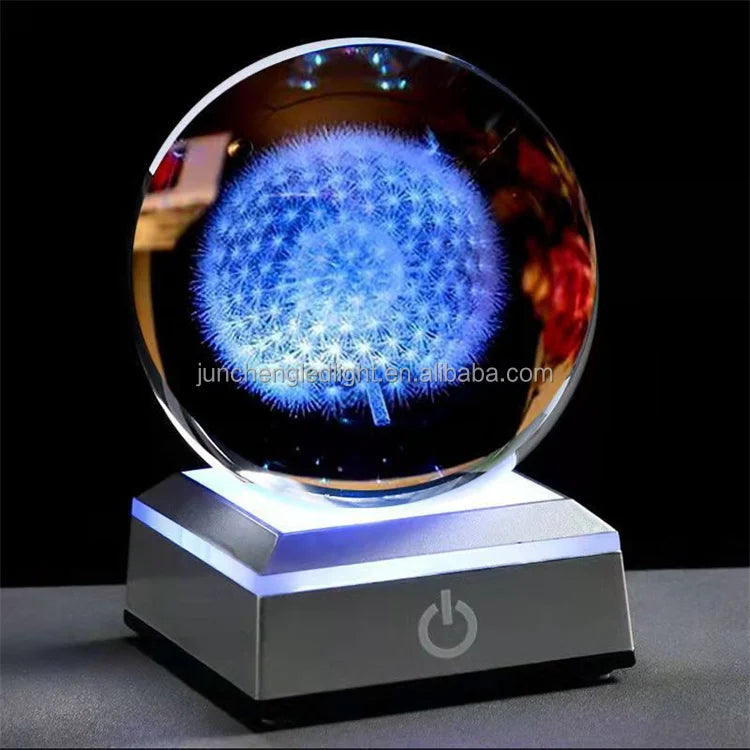 Christmas Atmosphere Desk Table USB Powered Carved 3D Crystal Ball Led Night Lamp Bedroom Decoration