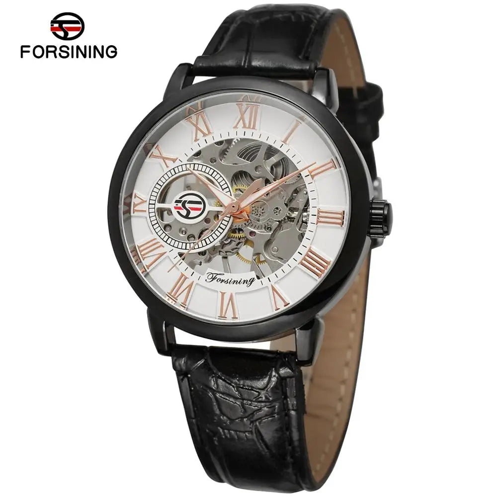 FORSINING 8099 Stylish Gold Gents Mechanism Watch Cool Leather Band World Time Automatic Skeleton Storage Hot Mechanical Watch