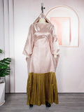 J981 Fashion Plus Size African Kaftan Dresses Color Blocked batwing Sleeve Pleated Long Dashiki Robe Boubou Dress for Women