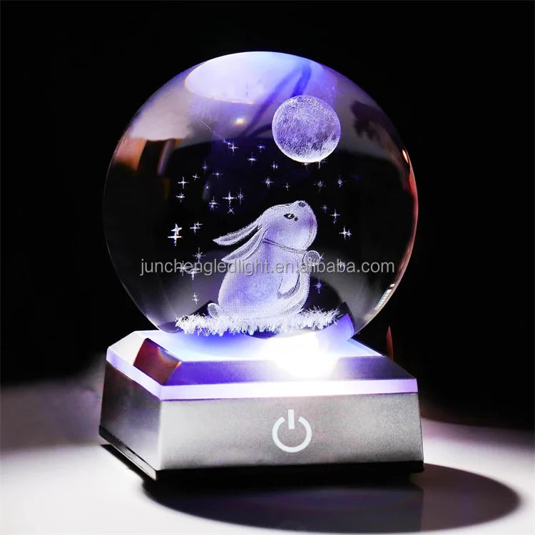 Christmas Atmosphere Desk Table USB Powered Carved 3D Crystal Ball Led Night Lamp Bedroom Decoration