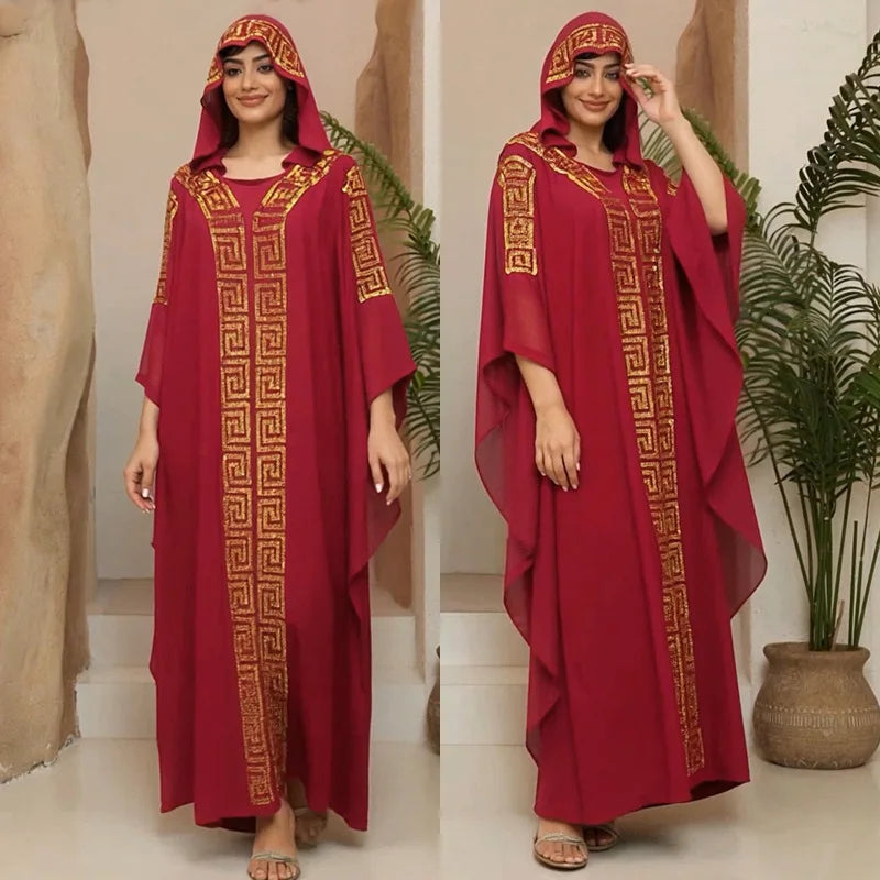High Quality Middle Ease Arab African Rhinestone Dress Long Dress Plus Size Kaftan African Robe With Inner Dress