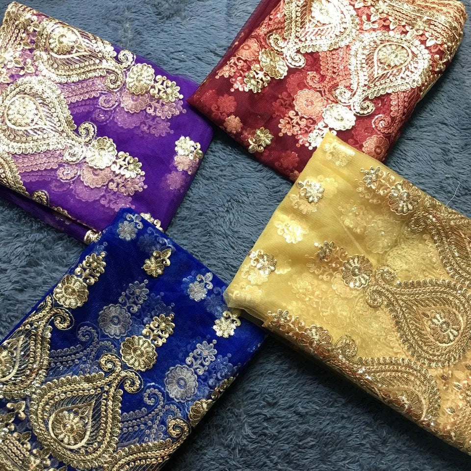 African Lace Fabric 2025 High Quality Lace Fabrics 5 Yards Sequins French Tulle Lace Nigerian Fabric for Sewing Dress M1941