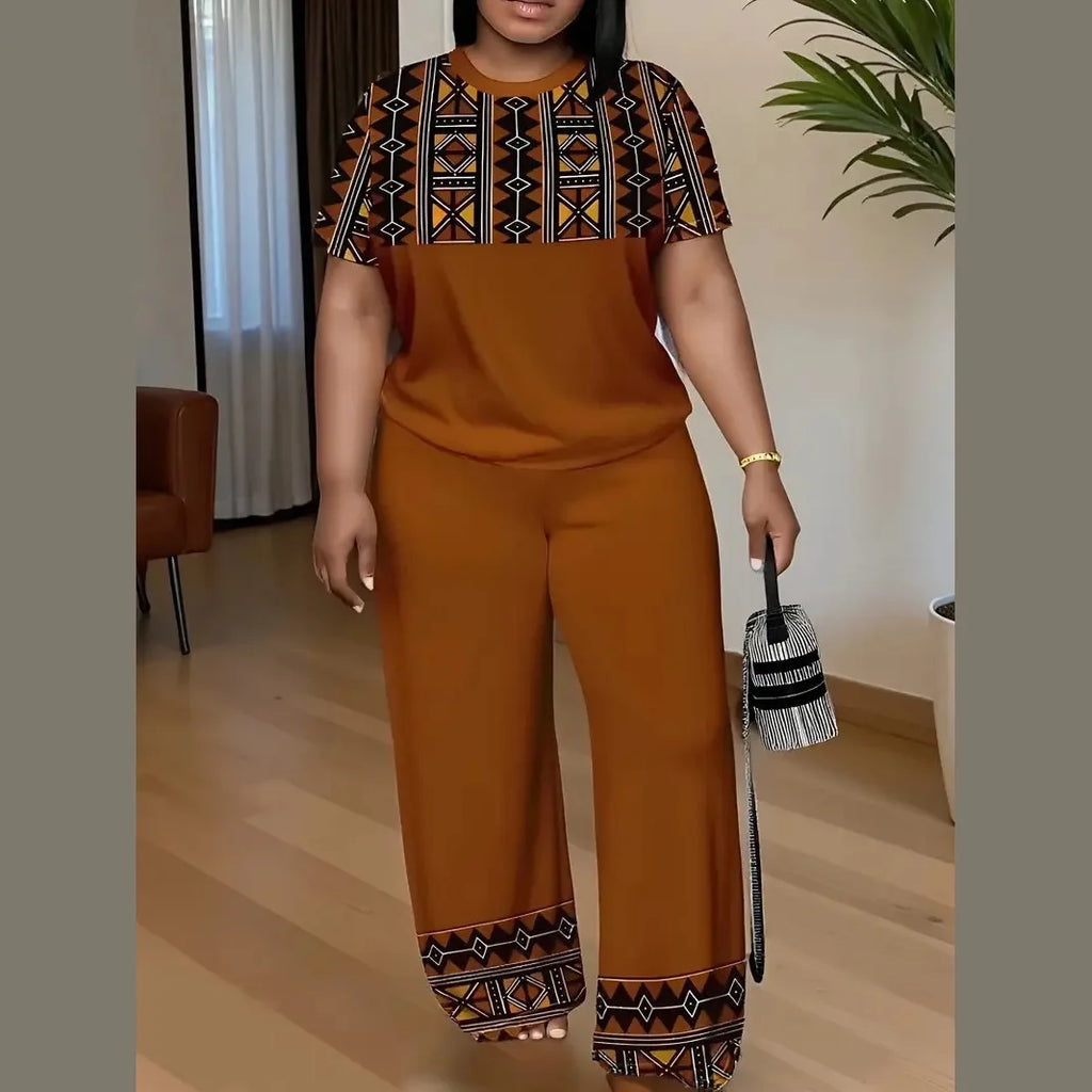 Casual Ethnic Style Dashiki Material Inspired Summer Africa Plus Size Women Clothing Two Piece Set Casual