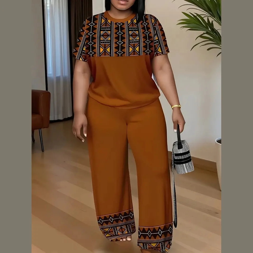 Casual Ethnic Style Dashiki Material Inspired Summer Africa Plus Size Women Clothing Two Piece Set Casual