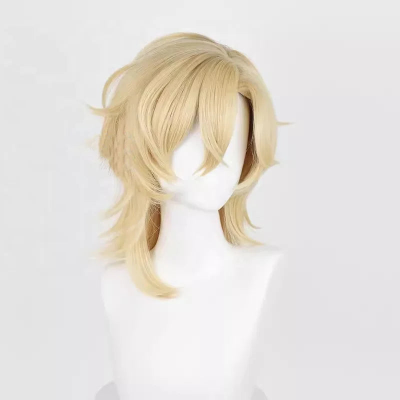 Wholesale Honkai Star Rail Cosplay 40cm Medium Long Blonde Aventurine Wig Synthetic Anime Halloween Party Cosplay Wig
