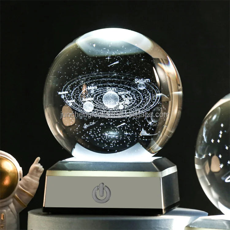 Christmas Atmosphere Desk Table USB Powered Carved 3D Crystal Ball Led Night Lamp Bedroom Decoration