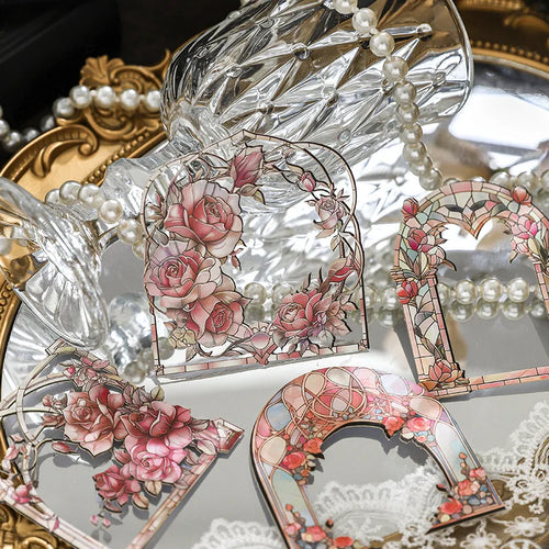 10pcs/pack Skeleton Colourful Window Border Decoration Hard Card Sticker Pack Glazed Mirror Flower Series Retro Flower Window