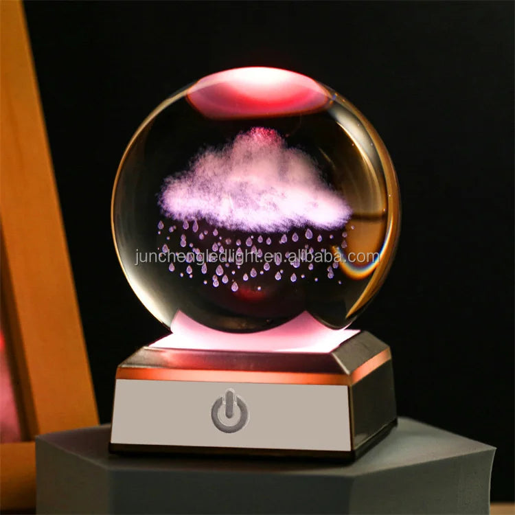 Christmas Atmosphere Desk Table USB Powered Carved 3D Crystal Ball Led Night Lamp Bedroom Decoration