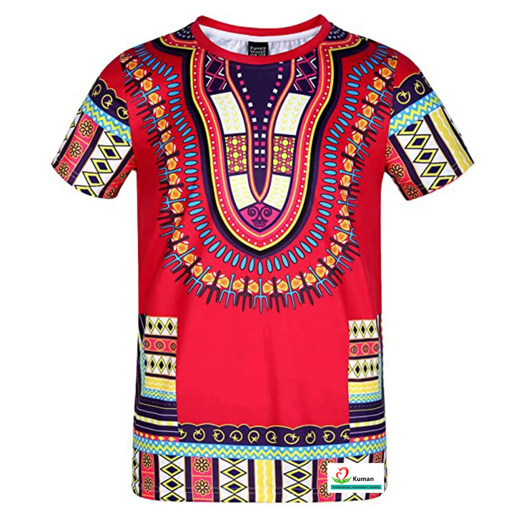 Men Summer Short Sleeve T Shirt with African Style Striped Digital Print for European American Polyester Loose Fit