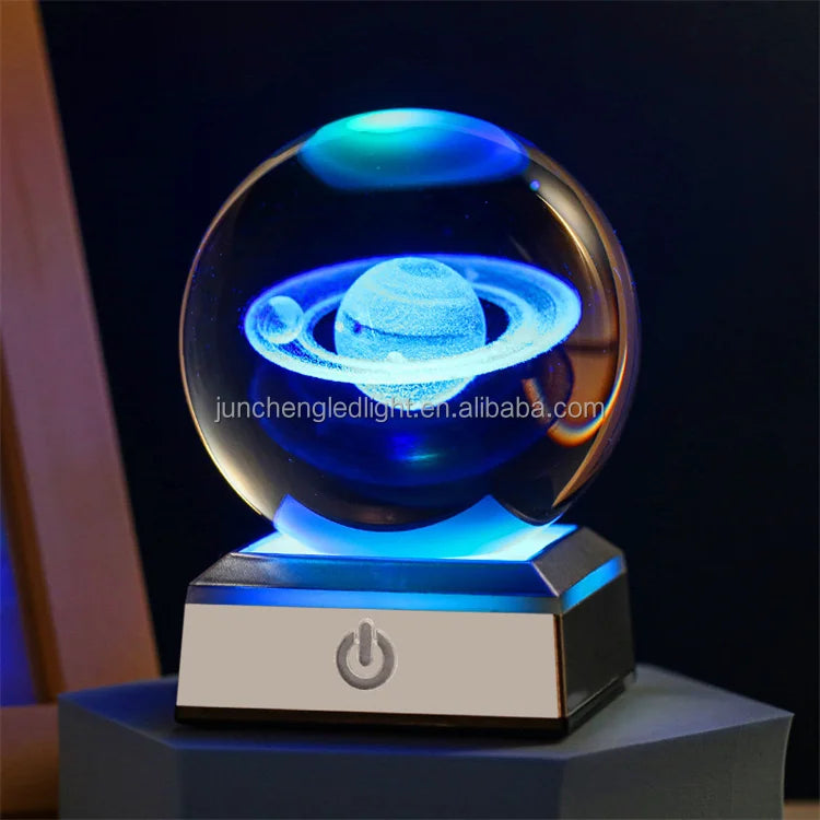 Christmas Atmosphere Desk Table USB Powered Carved 3D Crystal Ball Led Night Lamp Bedroom Decoration