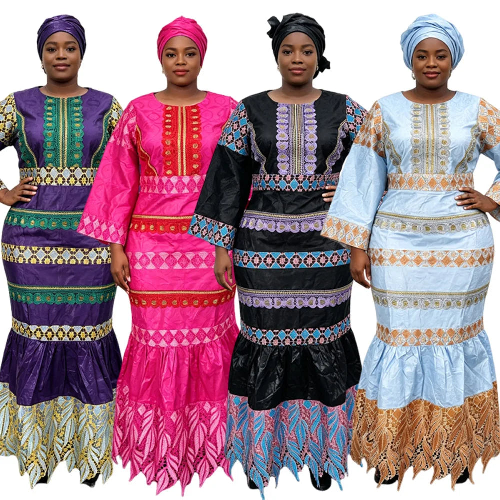 African Embroidery Middle East Plus Size Dashiki African Dress Abaya Women Dress Robe With Scarf