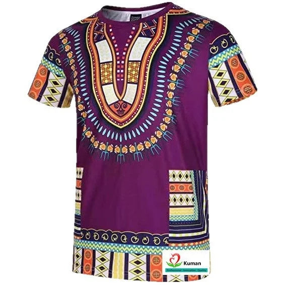 Men Summer Short Sleeve T Shirt with African Style Striped Digital Print for European American Polyester Loose Fit