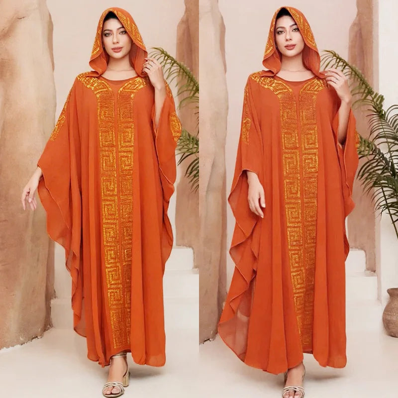 High Quality Middle Ease Arab African Rhinestone Dress Long Dress Plus Size Kaftan African Robe With Inner Dress