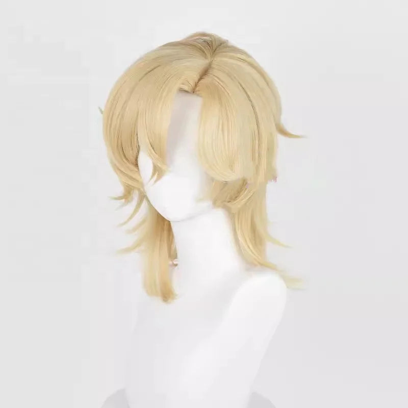 Wholesale Honkai Star Rail Cosplay 40cm Medium Long Blonde Aventurine Wig Synthetic Anime Halloween Party Cosplay Wig