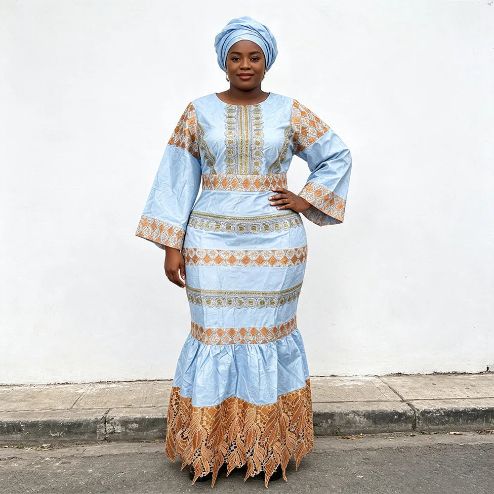 African Embroidery Middle East Plus Size Dashiki African Dress Abaya Women Dress Robe With Scarf