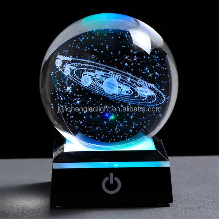 Christmas Atmosphere Desk Table USB Powered Carved 3D Crystal Ball Led Night Lamp Bedroom Decoration