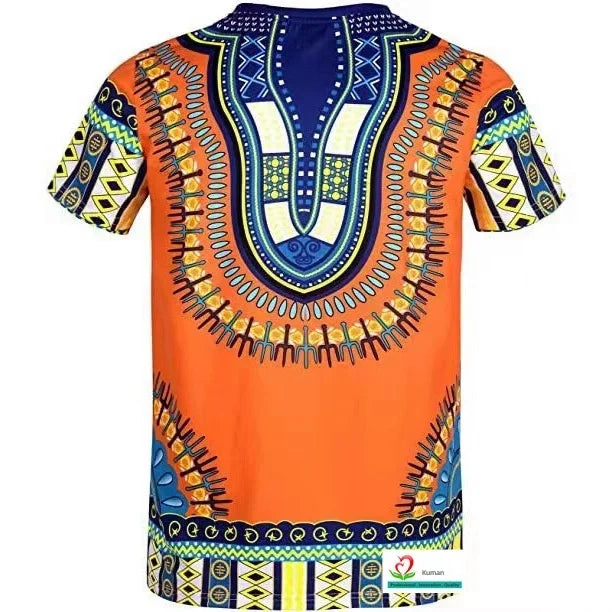 Men Summer Short Sleeve T Shirt with African Style Striped Digital Print for European American Polyester Loose Fit