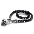 KALEN Men Fine Jewelry Necklace Punk Glass Bead Fashion Necklaces With Stainless Steel Skull Pendant